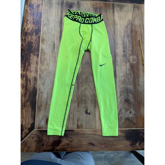 Nike Yellow Pro Combat Compression Leggings Pants Size Small - Picture 2 of 7